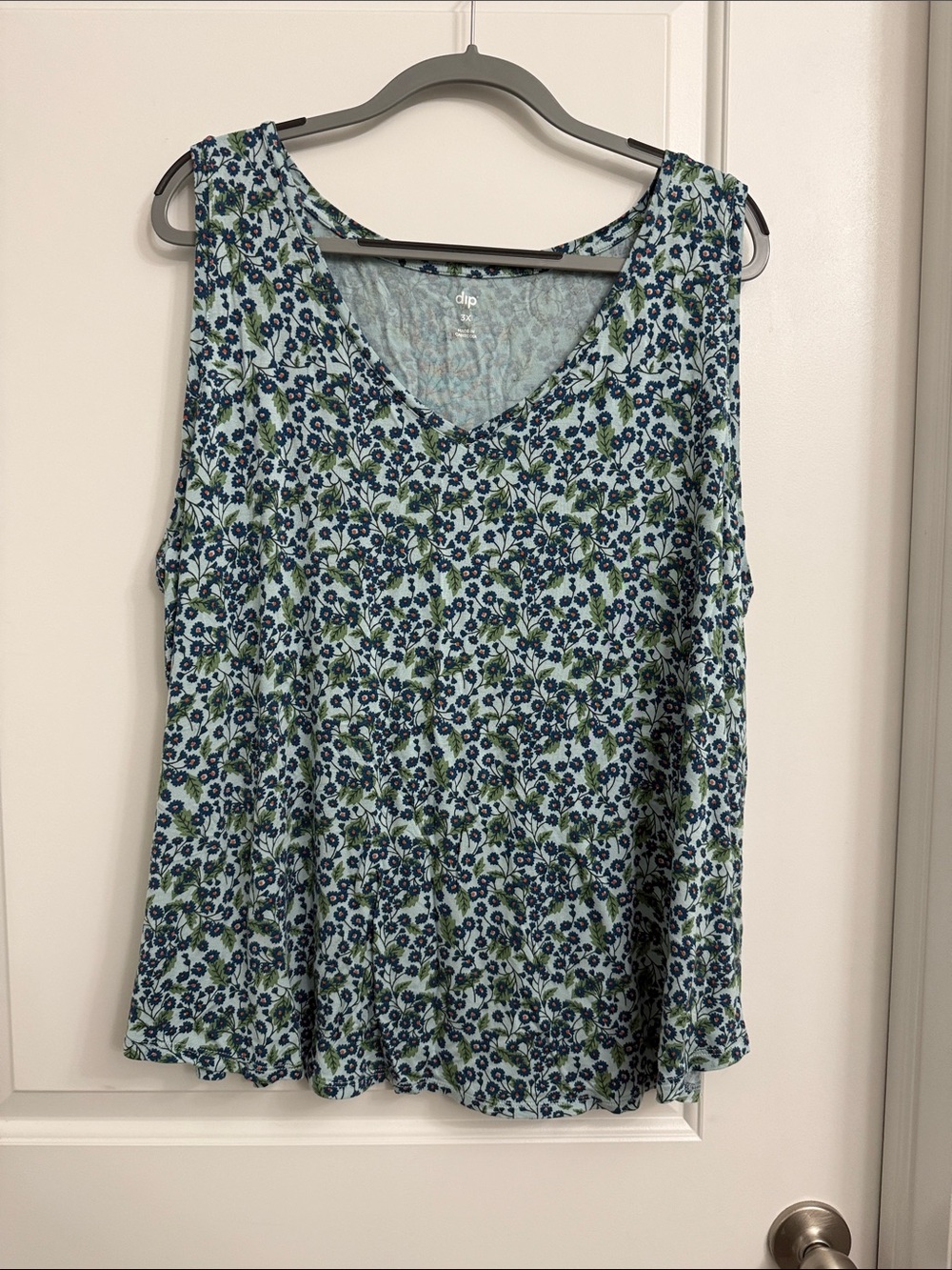 dip Sky Blue Floral V-Neck Tank with Navy and Green Print